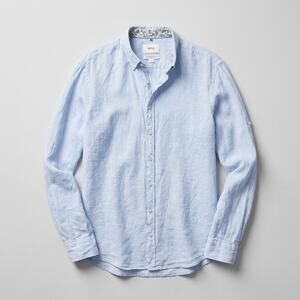 Brax Airwashed Linen Button Down Shirt Light Blue Long Sleeve Casual Mens Large